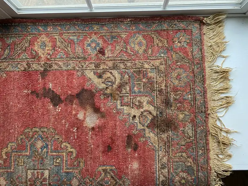 El dokuma halı yıkama öncesi — lekeli